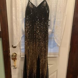 Long black and gold dress with sequence all over